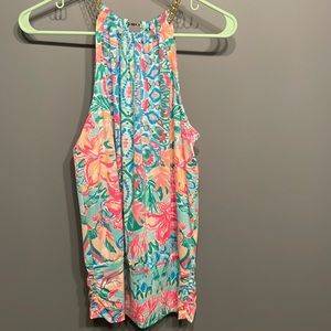 LillyPulitzer Bowen top 002720 multi hot tamale engineered top gold chain small